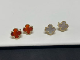 Van Cleef & Arpels Red and White Four-Leaf Clover Earrings-3700  